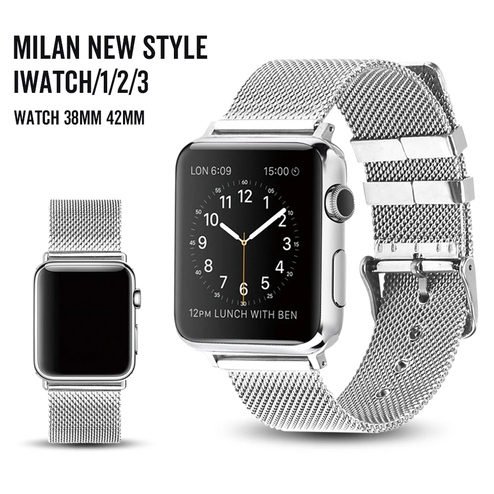 

milanese loop for apple watch Series 3 sport band for iwatch stainless steel strap Magnetic adjustable buckle wt adapters