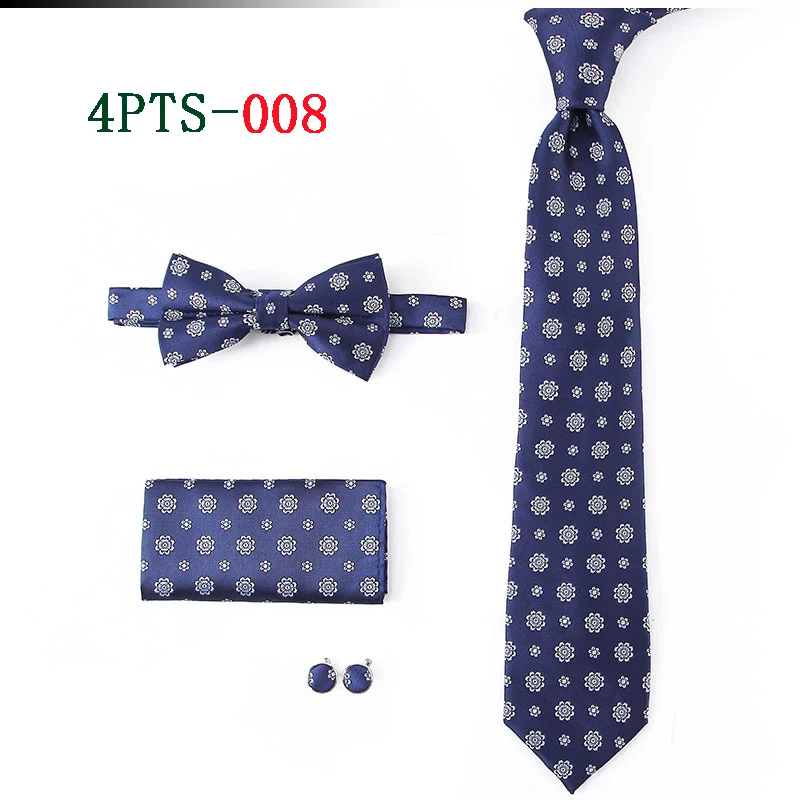 HOT 7.5cm Men Neck Tie Striped Paisley Necktie Bow Handkerchief Cufflinks Set Men's Party Wedding Pocket Square Bowtie Tie Sets