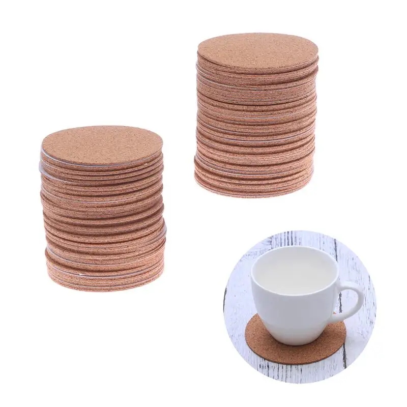 30pcs Diy Round Cork Mats Self Adhesive Eco Friendly Insulation