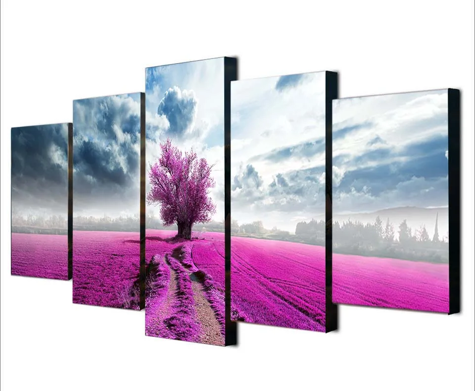 5 Pieces PurpleTree Wall Art Pictures Prints Canvas Modular Flowers