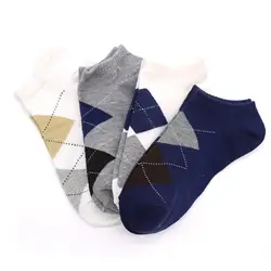 6 пар удобные для мужчин носки для девочек модные повседневное носки с ромбовидным узором мужской Low Cut короткие носки до лодыжки s бренд Meias