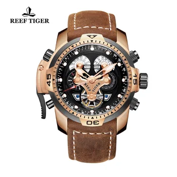 

Reef Tiger/RT Sport Watch Complicated Dial with Year Month Perpetual Calendar Steel Case Waterproof Watches Relogio Masculino