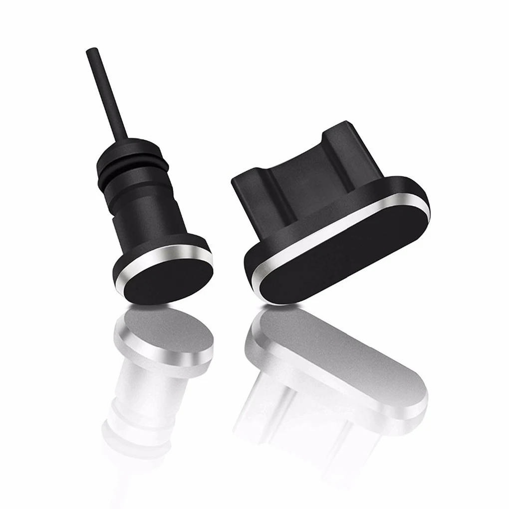 New Arrival 2PCS/Set Metal Charging Port + Earphone Port Dust Plug Replacement for Android Mobile Phone 3.5mm Headset Stopper