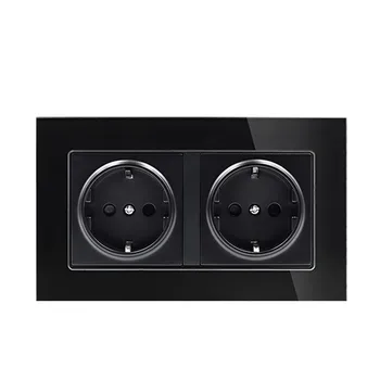 

Wall Crystal Glass Panel Power Socket Plug Grounded 16a Eu Standard Electrical Double Outlet 146mm * 86mm