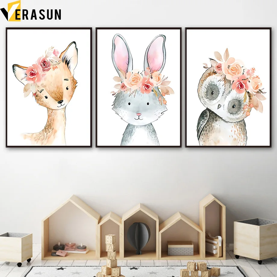 

Raccoon Rabbit Fox Owl Deer Wall Art Canvas Painting Nordic Posters And Prints Nursery Animal Wall Pictures Kids Baby Room Decor