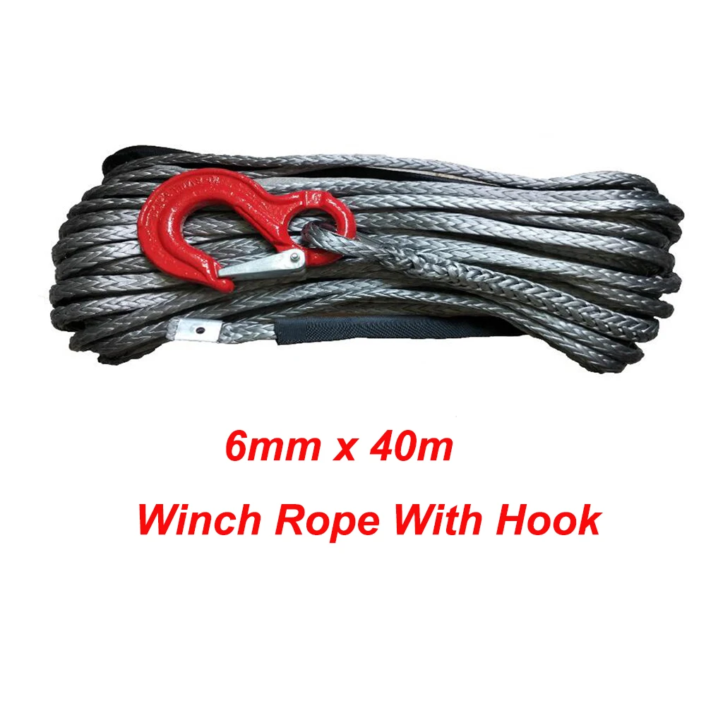6mm X 40m Synthetic Winch Line Uhmwpe Rope With Hook For Atv/utv Towing