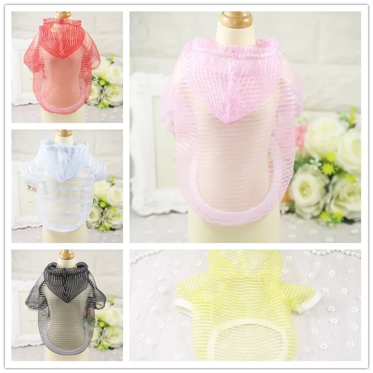 

New Arrival Puppy Dog Clothes Sunscreen Striped Dog Clothes Mesh Dog Jumpsuits Shirt For Chihuahua In Summer XS-XXL Wholesales
