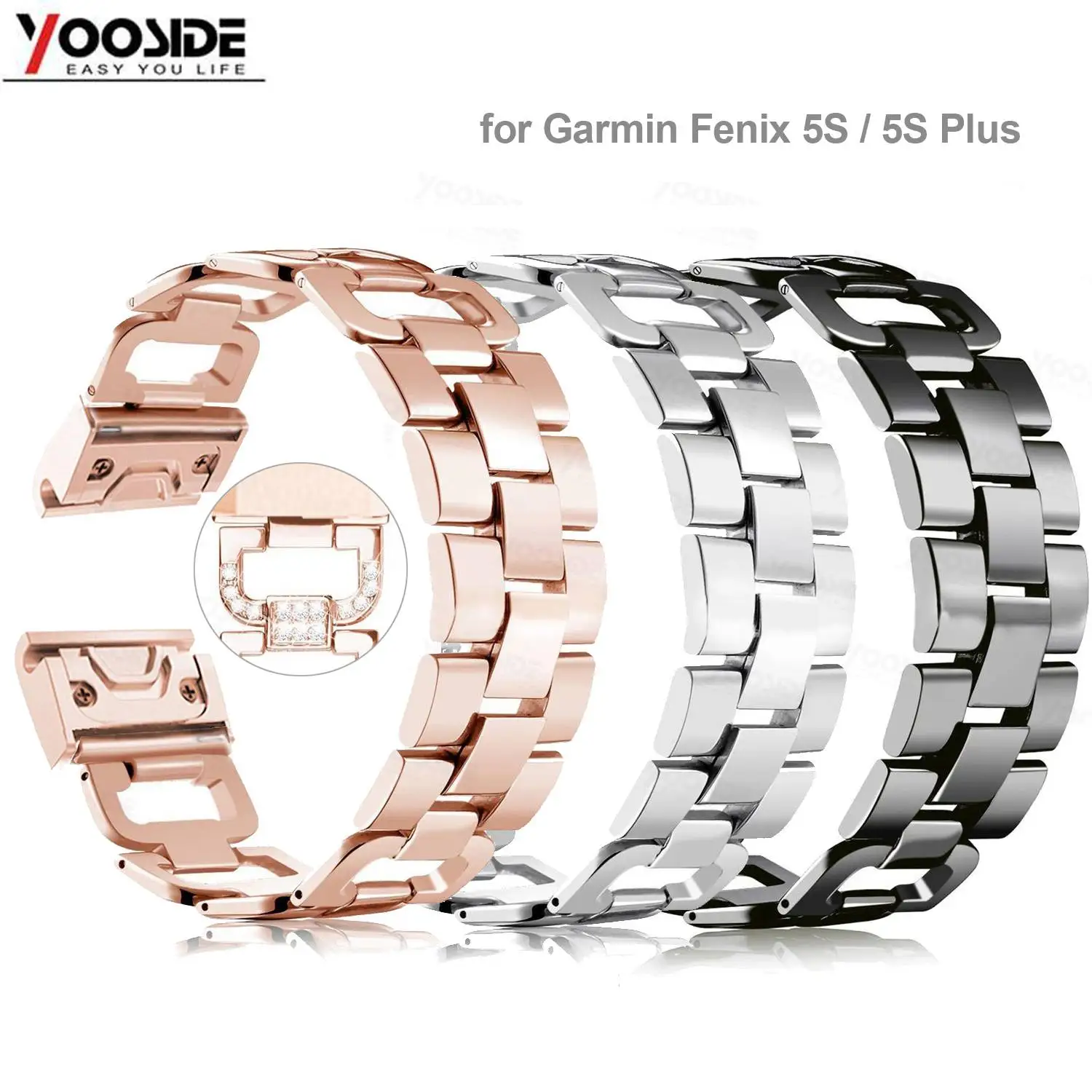 

YOOSIDE 20mm Quick Fit Bling Crystal Rhinestone Stainless Steel Watch Band Strap for Garmin Fenix 5S/ 5S Plus Wristband
