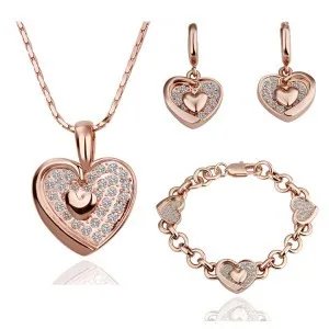 

Free delivery women jewelry jewelry set Double heart necklace set earrings bracelets bridal jewelry giftsG089