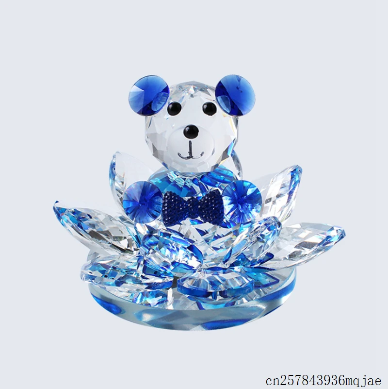 

10pcs Crystal Lotus Bear Figurines Glass Miniatures Crystal Bears Fengshui Crafts for Gift Home Decoration
