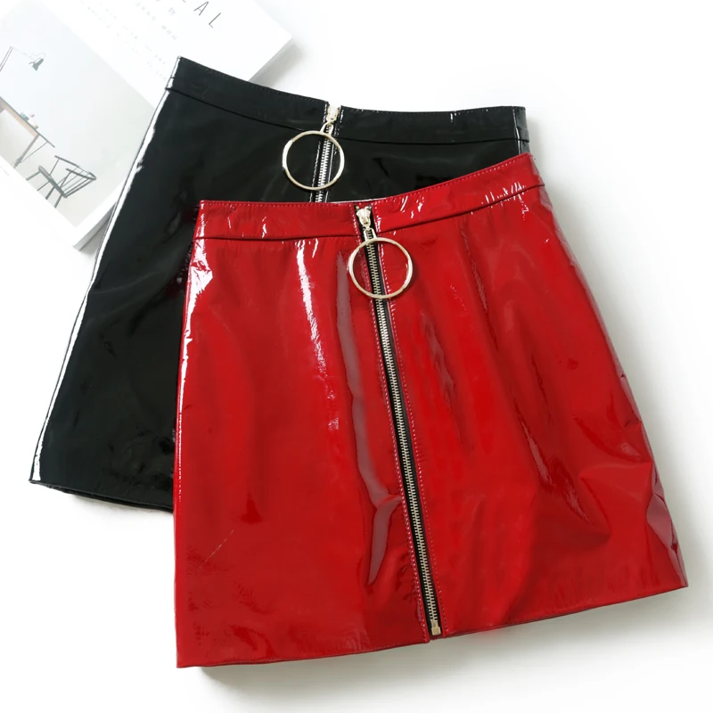 

2019 new autumn and winter office lady brand plus size Genuine Leather empire female women girls sexy mini skirts clothes 79203