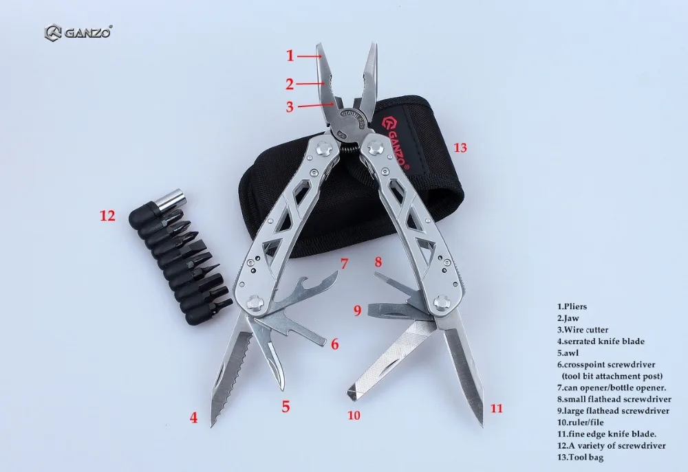 Ganzo G112 Мульти плоскогубцы; Набор инструментов нейлоновый мешочек хорошее сочетание нержавеющей стали Складной нож плоскогубцы для кемпинга длинный нос плоскогубцы