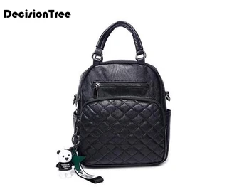 

New Cartoon Panda Pendant Sheepskin Female Backpacks Hot Casual Retro Girl Shoulder Bag Fashion Classic Teenager Schoolbag C145