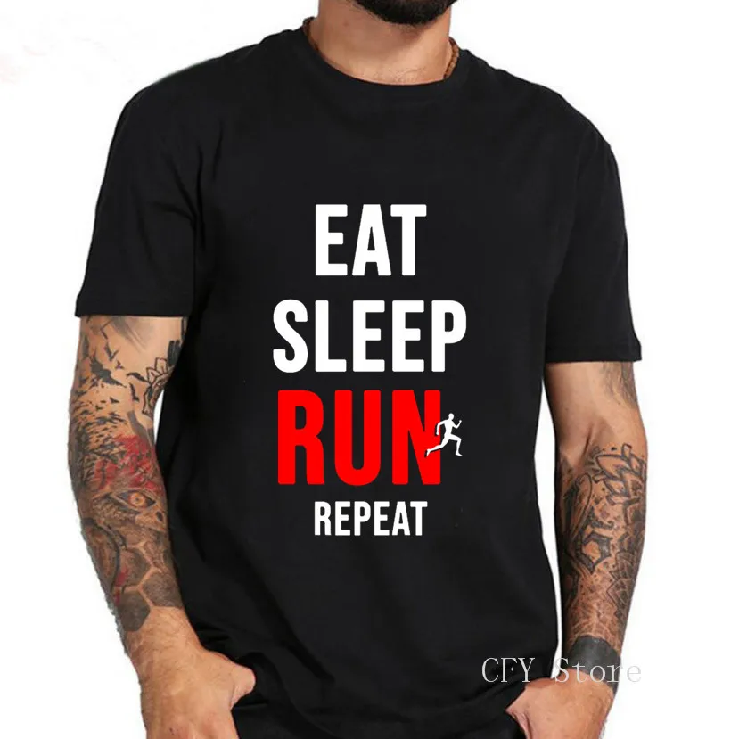 Мужская футболка с круглым вырезом Eat Sleep Run хлопковая Футболка большого размера