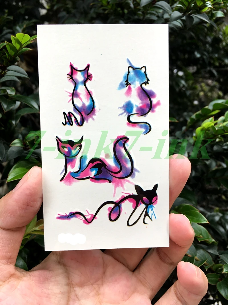 

Water Transfer fake tattoo watercolor Stick figure Cat fox tattoo Waterproof Temporary Tattoo flash tatto for kids adults