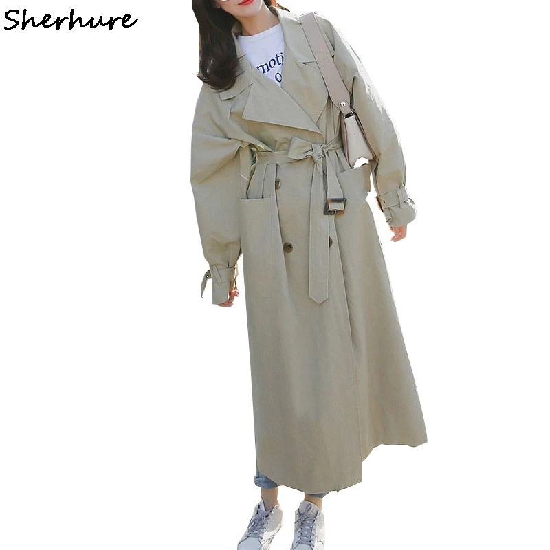 

2019 Women Trench Coat Turn Down Collar Batwing Sleeve Loose Style Women Long Coat With Belt Casaco Feminino Abrigo Mujer