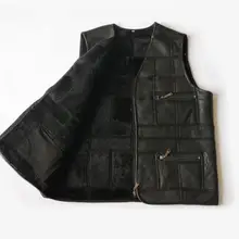Зимний мужской кожаный жилет, осенняя мужская меховая куртка, мужской жилет для досуга, натуральная кожа, пэчворк, топы размера плюс XXXXL