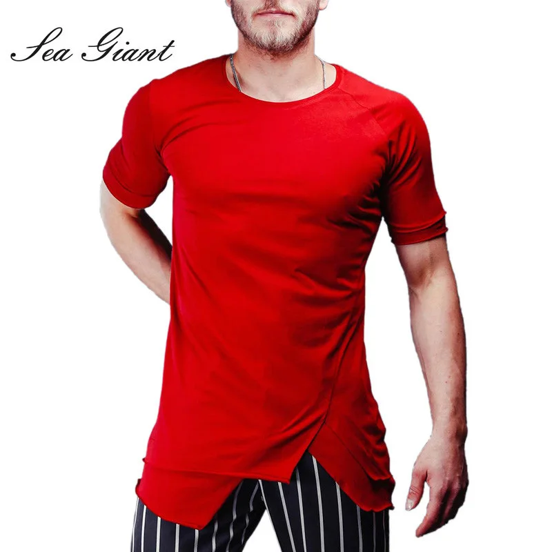 

New Brand Men Tshirt Cotton Streetwear O-Neck Solid Irregular T-Shirts Male Sport Tees Slim Fit T-Shirts Man Tops
