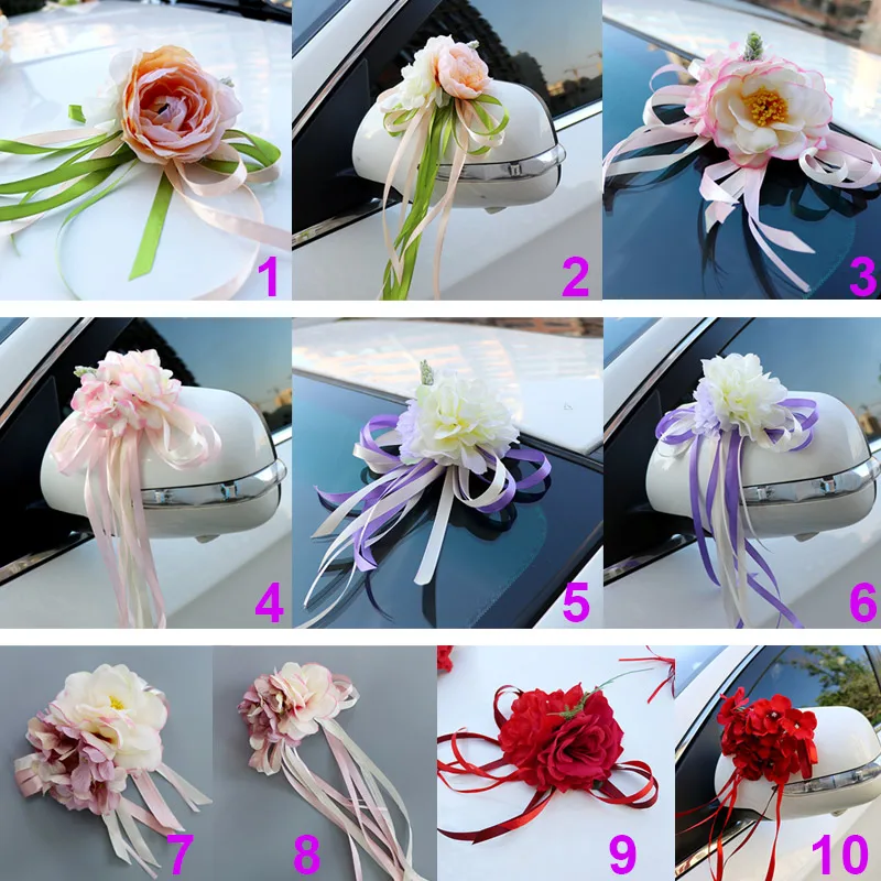 

Bridal Car Mirror Door Decoration Silk Ribbon Flower Wedding Party Artificial Flowers HG99