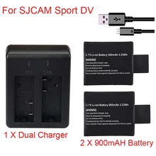 2pcs 900mAh SJ5000 SJ4000 Battery +Dual Charger+USB Cable For SJCAM SJ4000 SJ5000 SJ6000 5000 Plus SJ7000 M10 Action camera