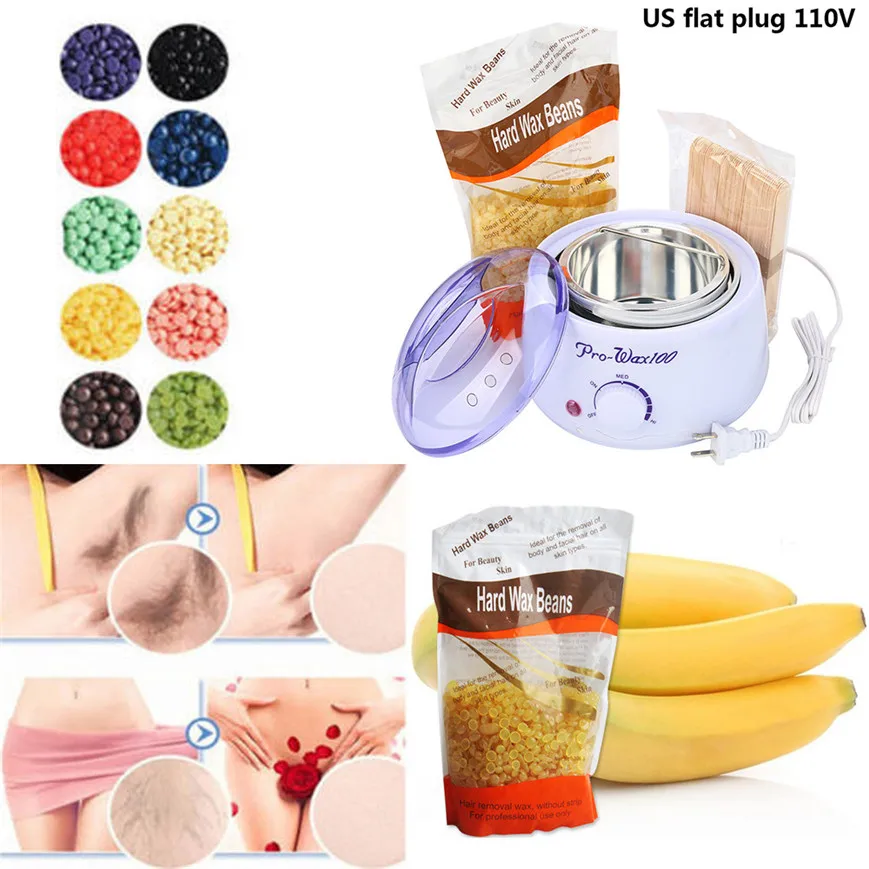 

2018 Hair Removal Wax Strip US Plug Hair Removal Bean 50pcs Wiping Sticks Hot Wax Warmer Heater Pot Depilatory Set