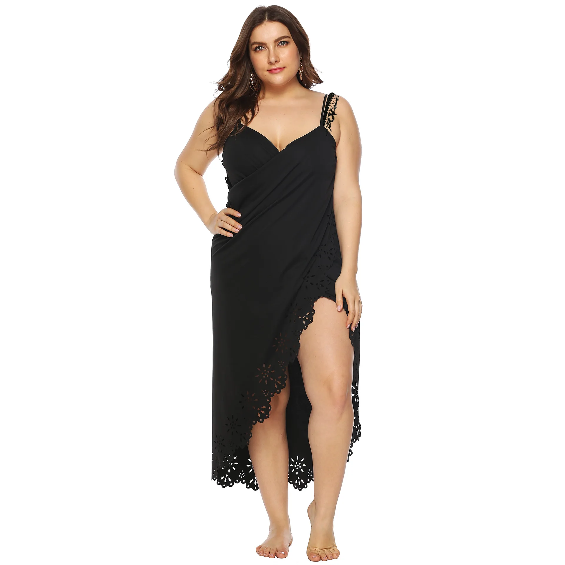 

black sarong beach wear dress spaghetti strap vestidos summer backless sexy dress pareo v neck hollow out