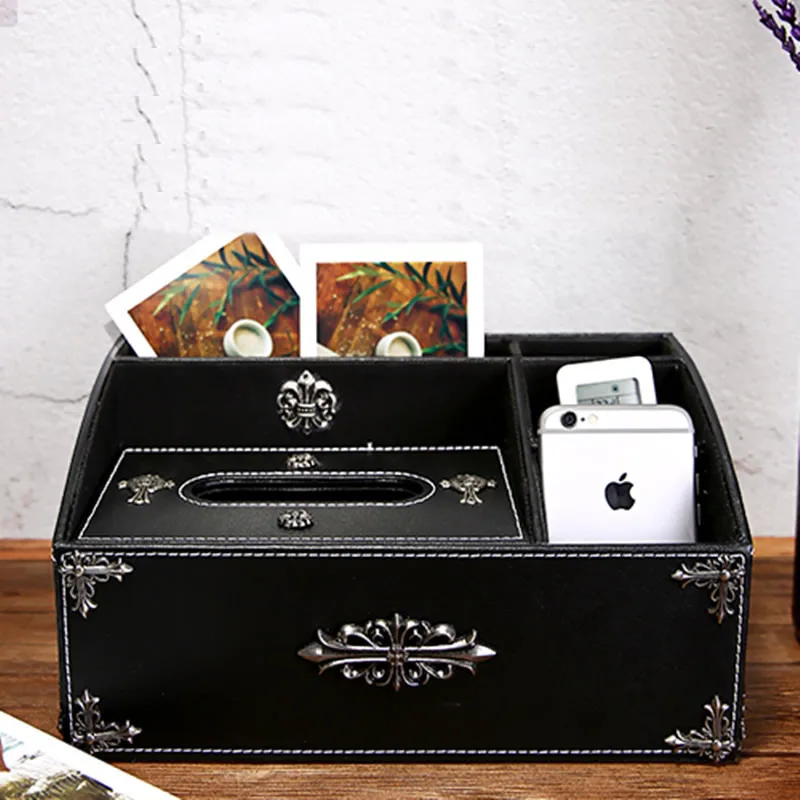 Vintage European style black leather storage box Creative