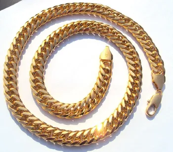 

Heavy MENS 24 K SOLID GOLD FINISH THICK MIAMI CUBAN LINK NECKLACE CHAIN 11mm
