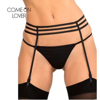 

Comeonlover Jartelles Sexy Elastic Strappy Thigh Garter Set with G string Black Plus Size Sexy Lingerie Belt XL 2XL 3XL PS5114