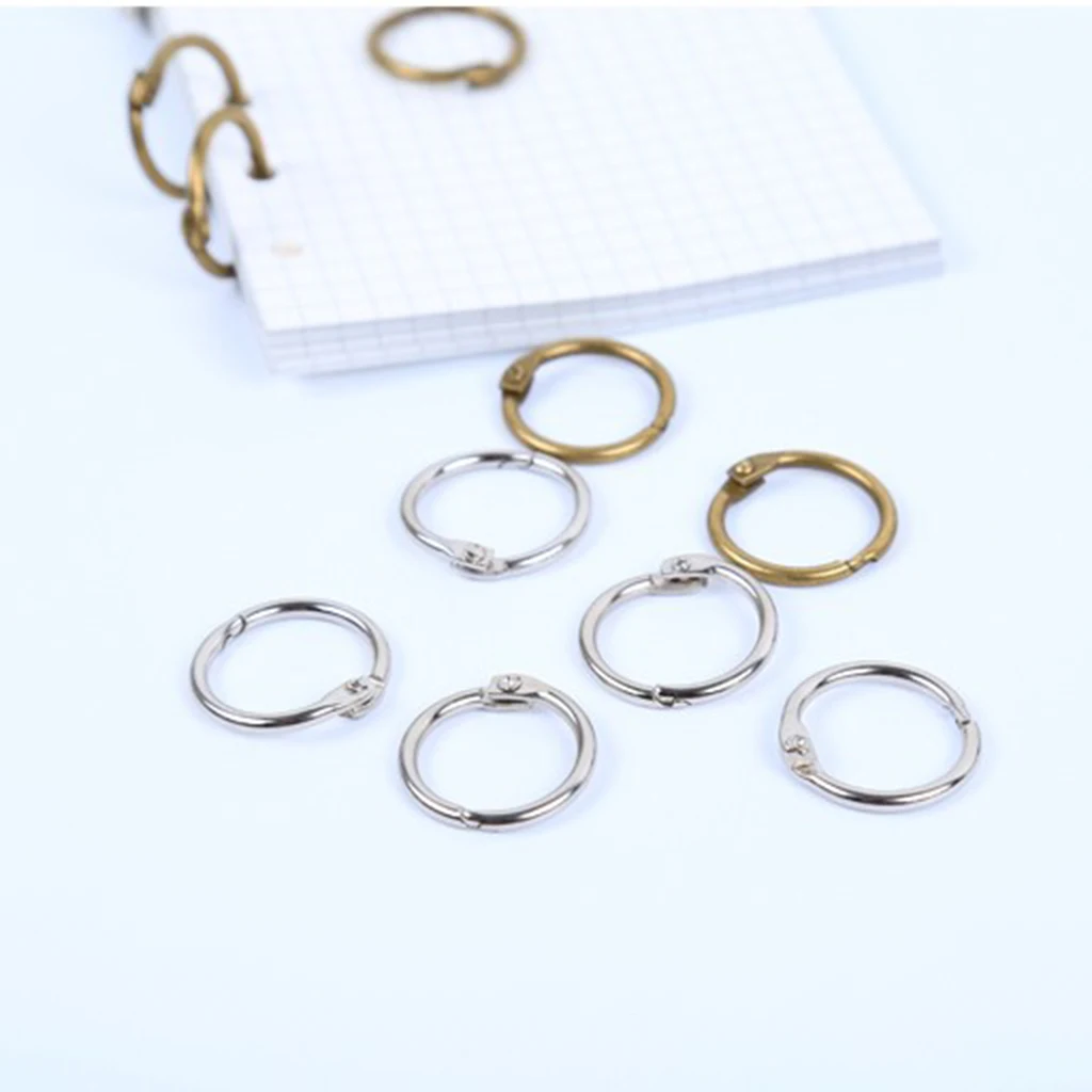 Set of 10 Pieces Metal Paper Blinder Split Rings Golden Single Ring Loose Leaf DIY Travel Notebook, Photo Album and Scrapbooking