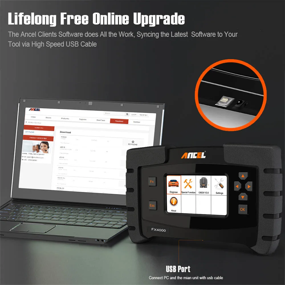 Ancel FX4000 Профессиональный OBD 2 Автомобильный сканер ABS EPB масляный Сервис Сброс