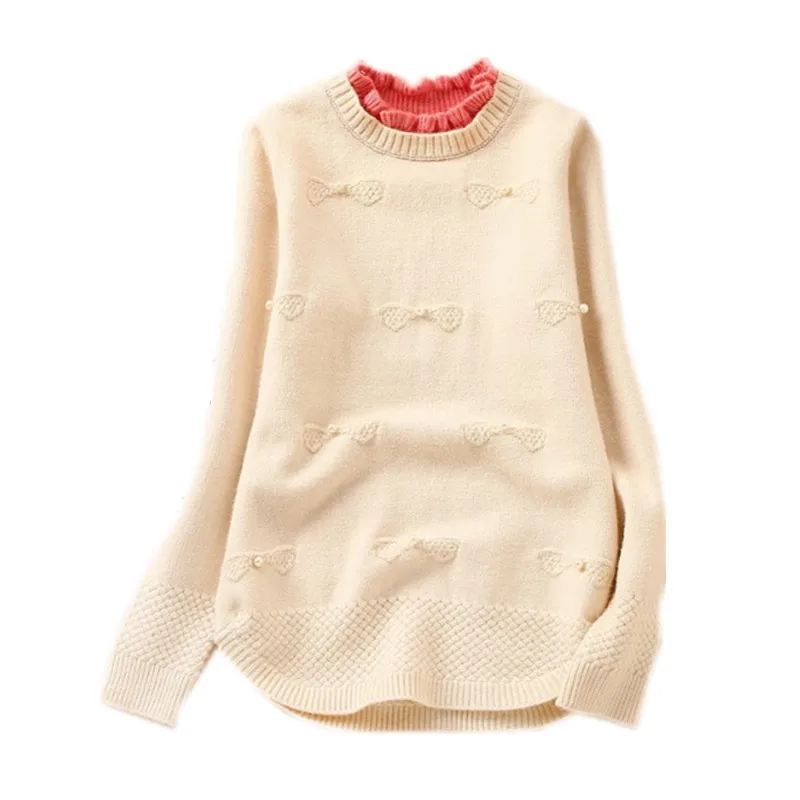 Детский вязаный свитер-пуловер с жемчугом для девочек-подростков от 4 до 14 лет детский Модный повседневный осенне-зимний Однотонный свитер
