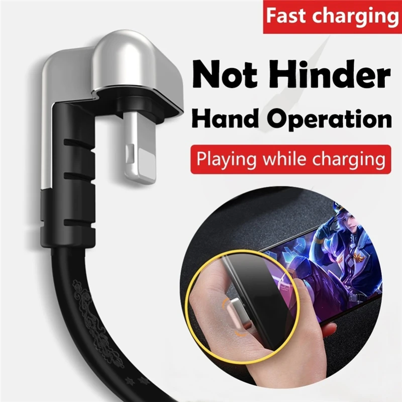 

New Upgraded 180 Degree Elbow Phone Game Charging Cable 2.1A Fast Charging Zinc Alloy Data CableFor Iphone 8 and For Lots IPhone