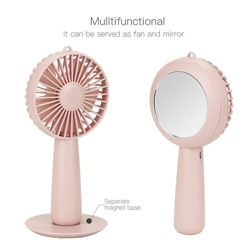 

Personal USB Rechargeable Mini Fan Desktop and Handhold Cooling Fan with 3 Files Wind Speed and Mirror for Room Office Outdoor43