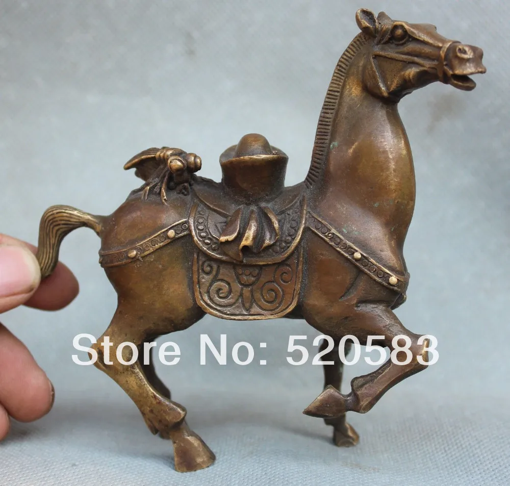 

6" Chinese Fengshui Bronze Zodiac Year Hores Immediately ingot cicada Statue