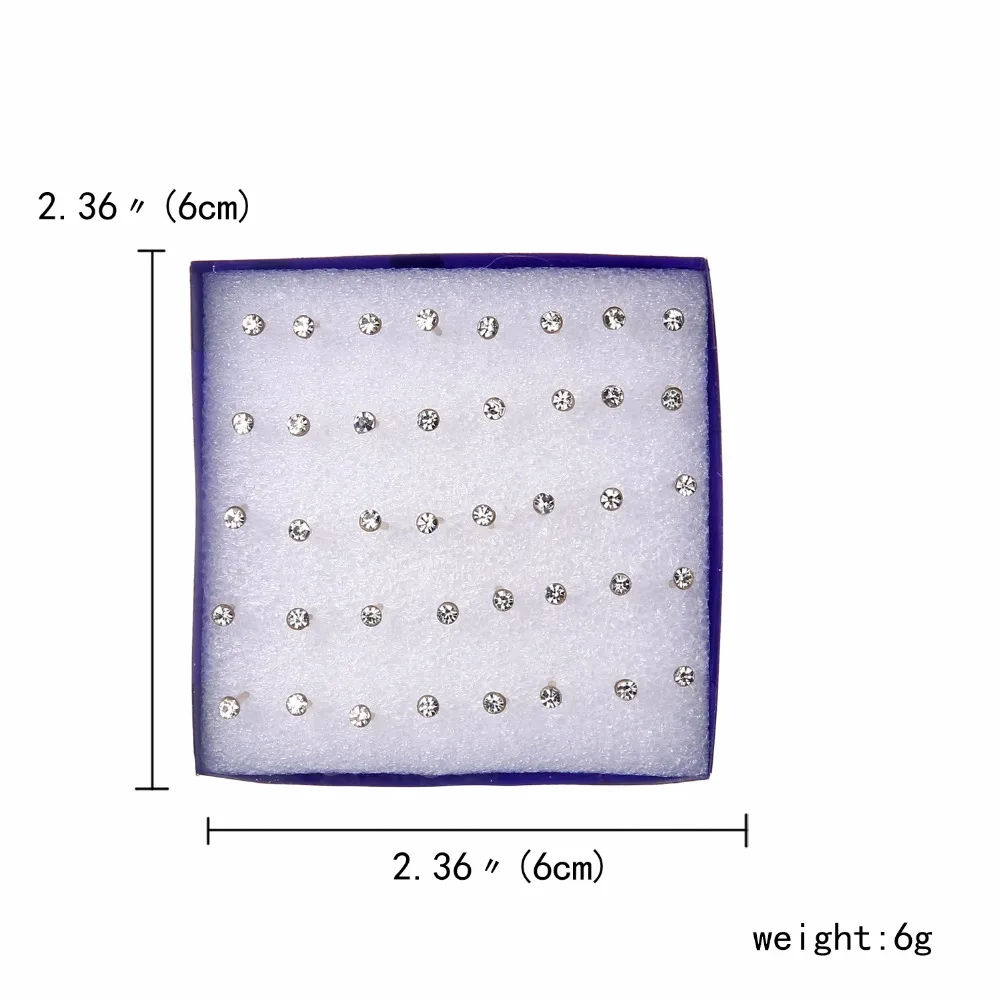 Горячая 20 пар/компл. белый Кристальные серьги гвоздики с камнем в комплекте Стразы пирсинг комплект серег Пакет много bijouteria brincos, можно носить с Для женщин ювелирные изделия