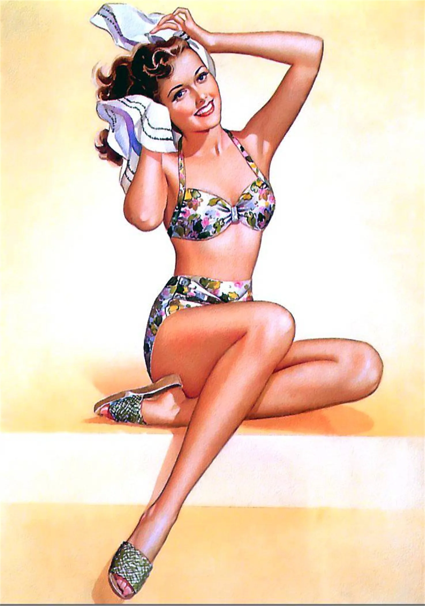 Sunbathing Pin Up Girl Pop Art propagation Ретро ВИНТАЖНЫЙ ПЛАКАТ из крафт бумаги холст DIY стикер на