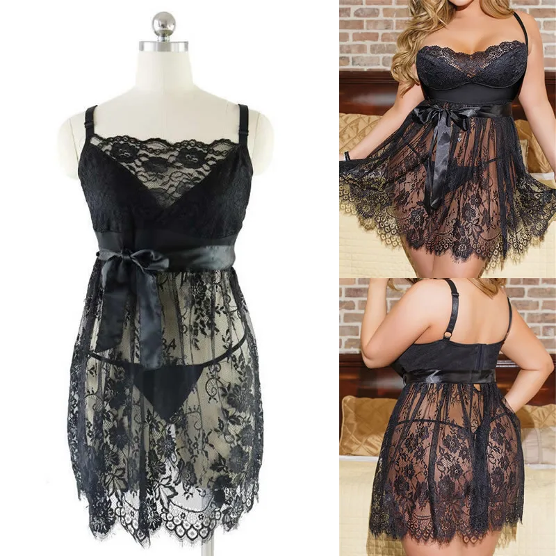 Сексуальное нижнее белье Babydoll эротическое женское черное кружевное платье для