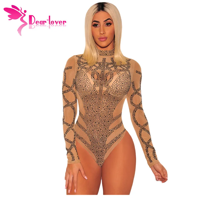 عزيزي عاشق مثير السروال القصير 2018 النساء Bodycon Clubwear الذهب الأسود حجر الراين فو بوستير شبكة طويلة الأكمام نحيل ارتداءها LC32210