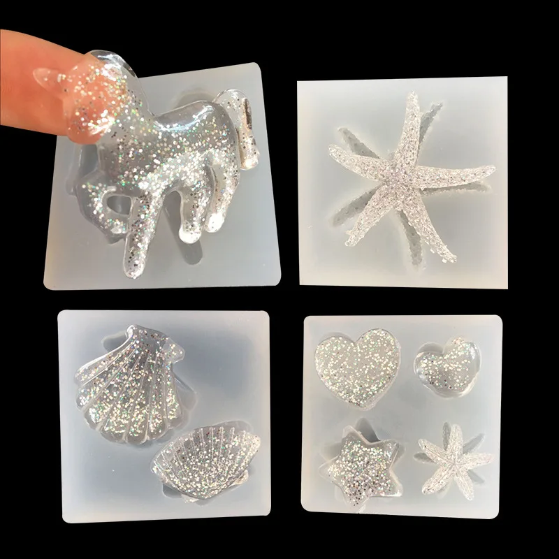 

AB crystal drop gel mould, starfish, shell, pony, five star, love, silica gel, mold, accessories