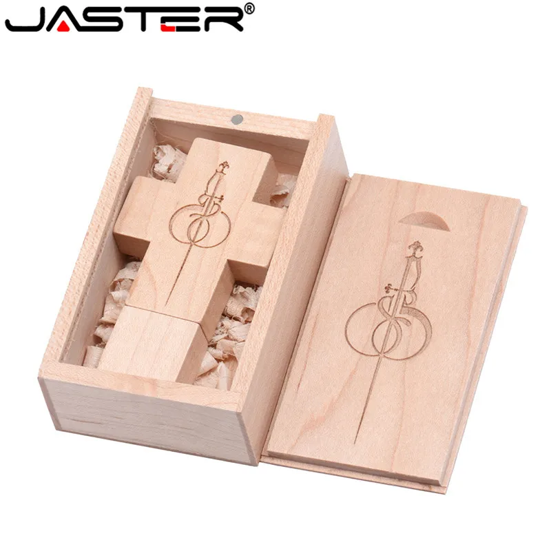 JASTER логотип клиента деревянный крест USB + коробка флэш накопитель карта памяти