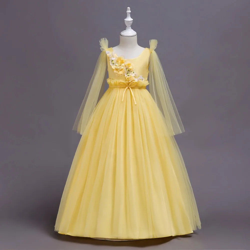 Детское платье для девочек, платье принцессы с цветочным рисунком для девочек, свадебные платья, платье на день рождения, хлопковая детская одежда