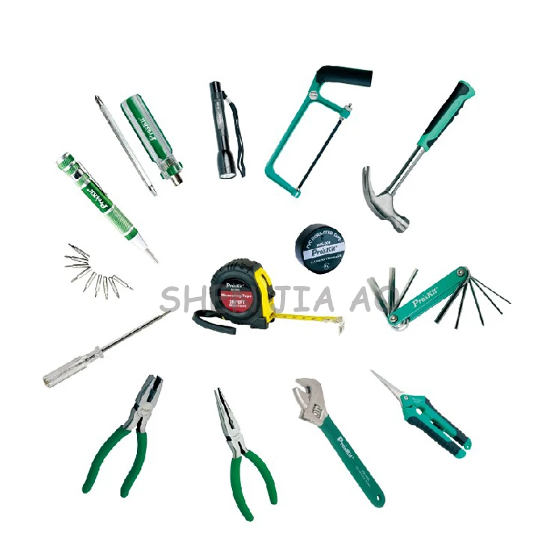 28pcs/set  household repair assemblage suit tools portable hardware repair kit steel saw hammer wrench tape set