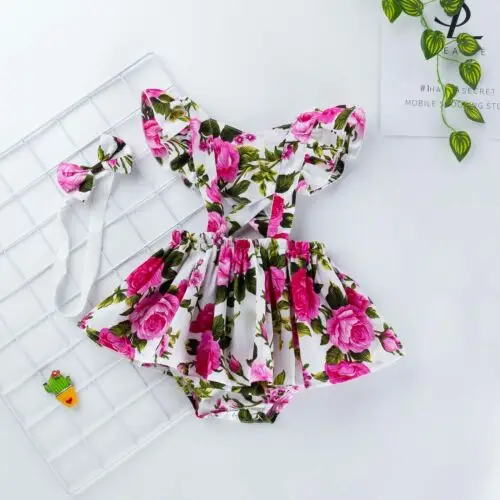 

Newborn Baby Girls Clothes Floral Romper Fly Sleeve Bodysuit Jumpsuit Outfits Sunsuit Clothes Cute