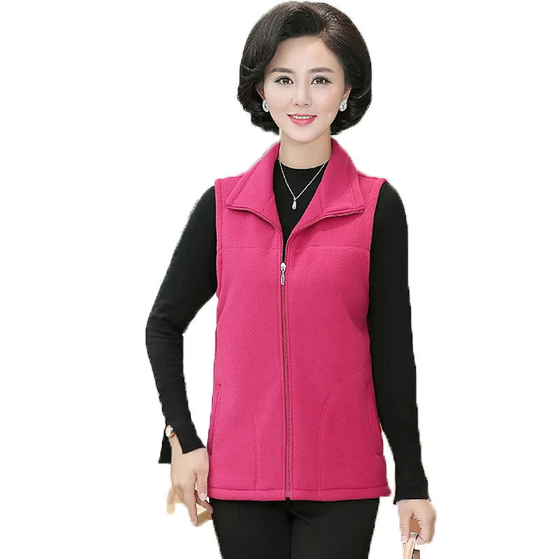 Middle Aged Women Fleece Vests Imitation Lambs Wool Blend Waistcoat Woman Winter Autumn Warm Polar Fleece Waistcoats Casual Vest Coats