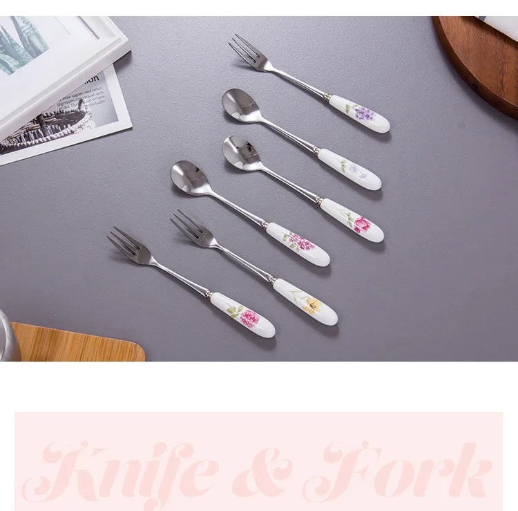 Cutlery Tableware Set with Gift Box Chinese Ceramic Fork Spoon Flatware Set Stainless Steel Dinnerware Christmas Gift8