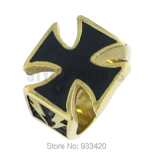 Бесплатная доставка! Классический золотой крест кольцо Нержавеющая сталь ювелирные изделия готический панк Байкер кольцо swr0137