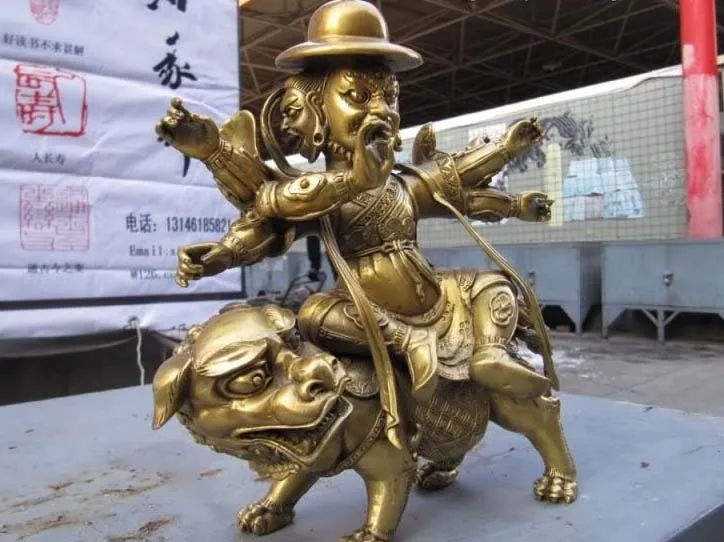 

9 Tibetan Buddhism Brass Copper Art Statue of Kubera Dharmapala