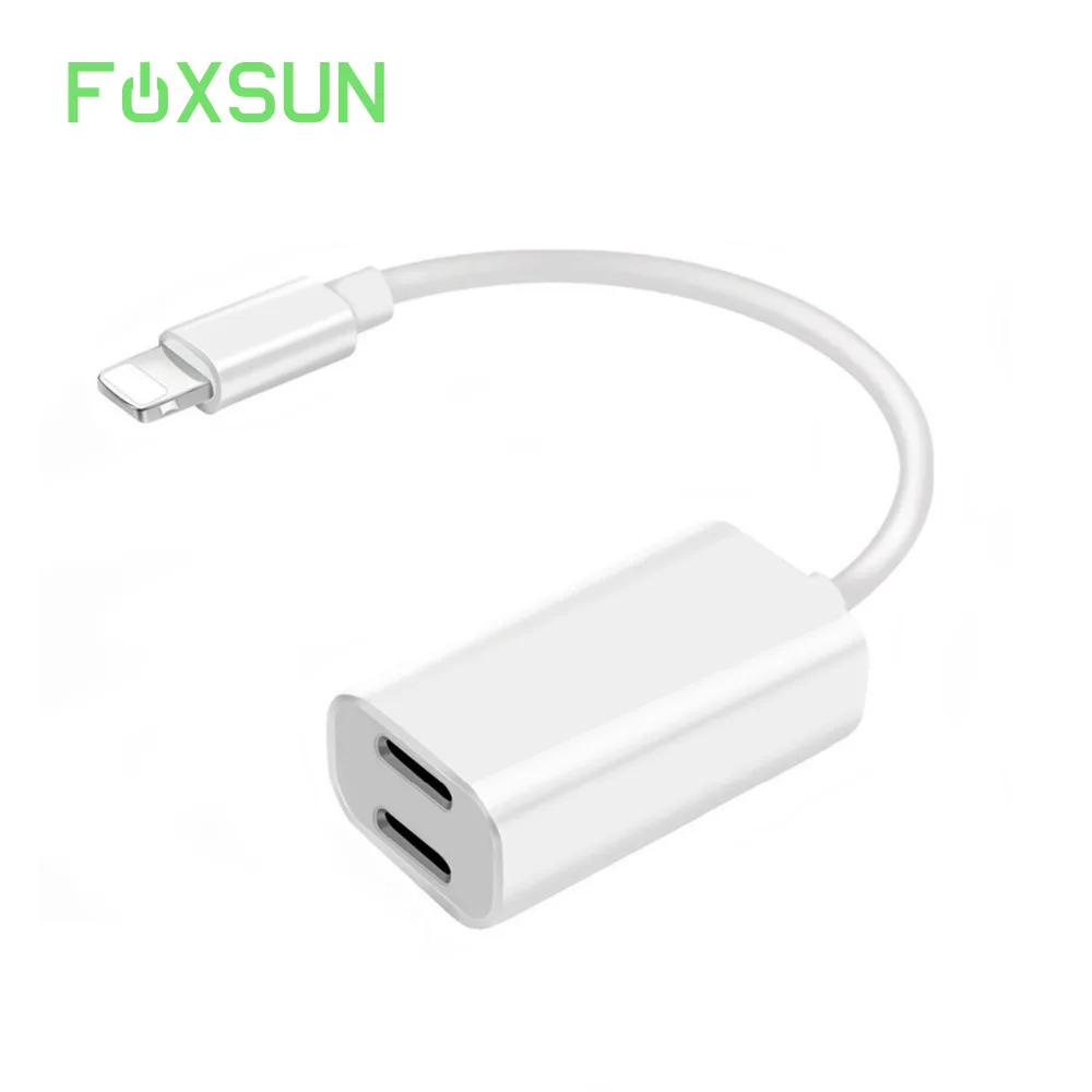 

FOXSUN Dual for Lightning adapter Headphone Jack Audio and Charge Splitter for iPhone X/ 8/7 Support Music and Calling Function