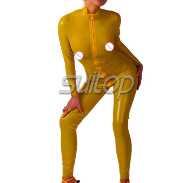 Женский комбинезон на молнии спереди с резиновой застежкой|rubber catsuit|latex rubber